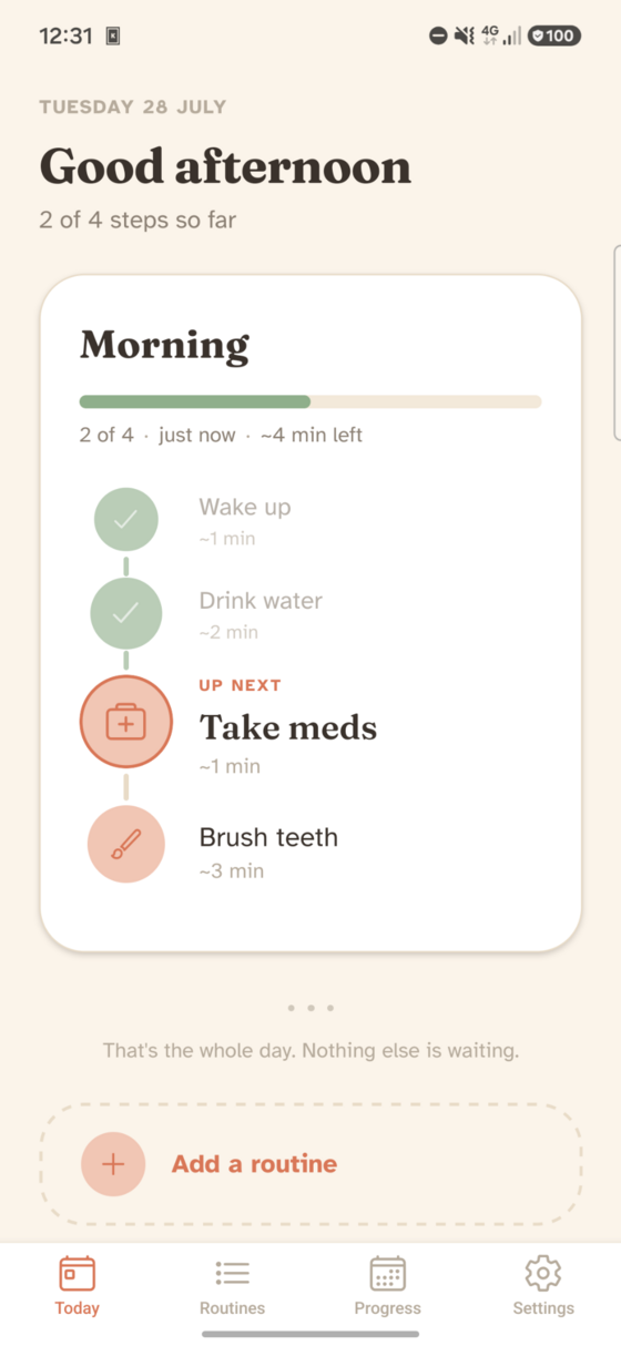 Khalas Today screen showing a morning routine in progress