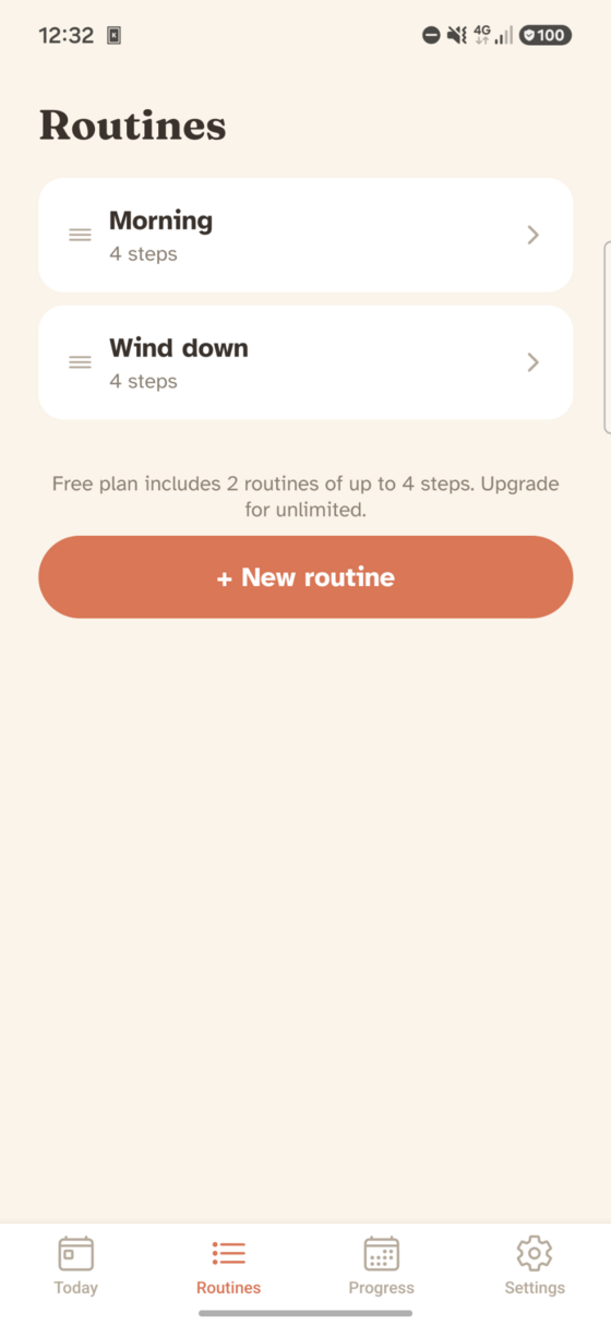Routines screen