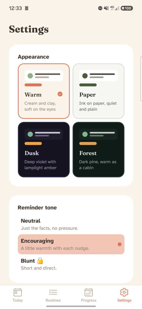 Settings screen